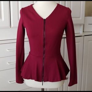 Armani exchange peplum long sleeve maroon top